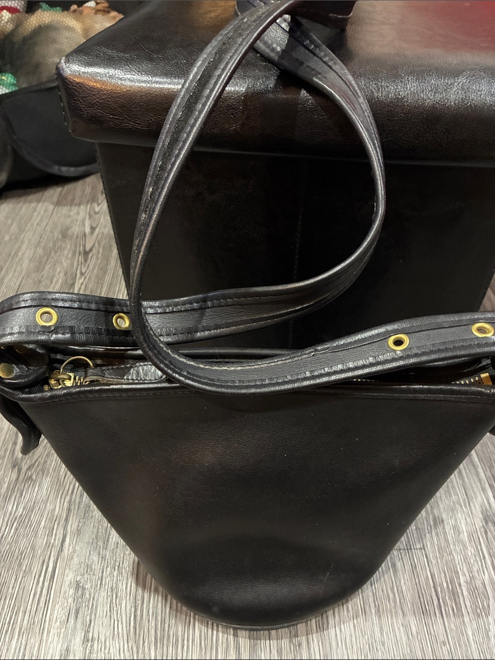 Elegant Black Shoulder Bag with Gold-Tone Accents